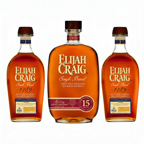 Elijah Craig 15 Year & PGA Championship Bourbon Combo - 3 Bottle Set on the white background