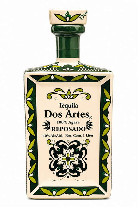 Dos Artes Reposado Tequila 1 Liter hand-painted ceramic bottle