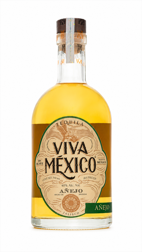 Viva Mexico Anejo tequila on White Background