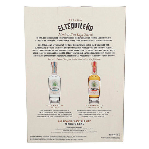 El Tequileño Platinum Blanco & Reposado Gift Set back of box