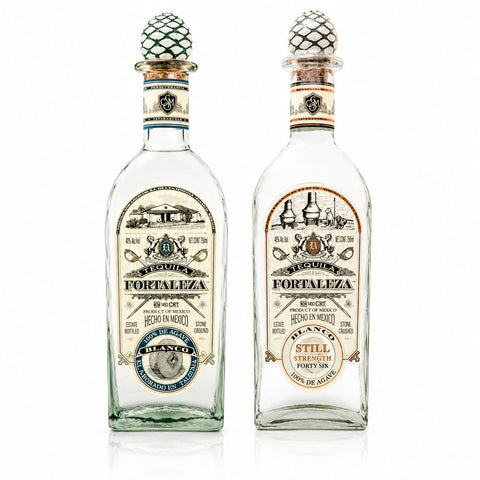 Fortaleza Bundle — Blanco Tequila and Still Strength Blanco Tequila, 750ml bottles side by side on a white background