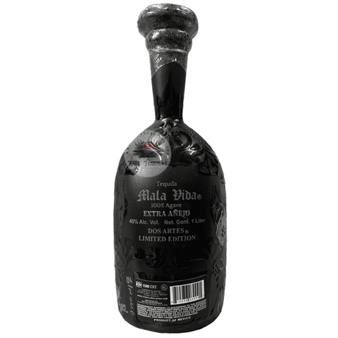 Mala Vida x Dos Artes Extra Anejo Black Skull Tequila 1 Liter Bottle Back