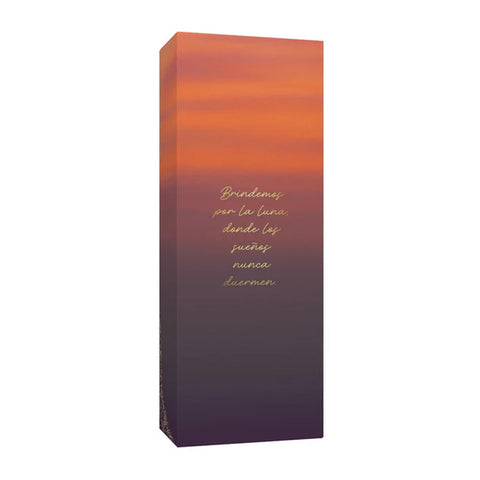 Tall rectangular box with gradient design and text on a white background