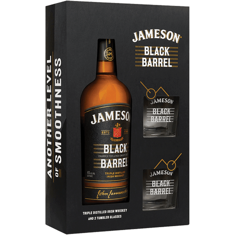 Jameson Black Barrel Irish Whiskey 750ml with giftset box and 2 glasses.