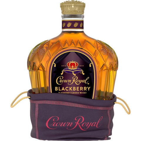 Crown Royal Blackberry Flavored Whisky front of bottle in bag