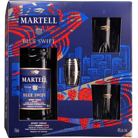 Martell Blue Swift Cognac Gift Set W/Glasses & Measuring Cup